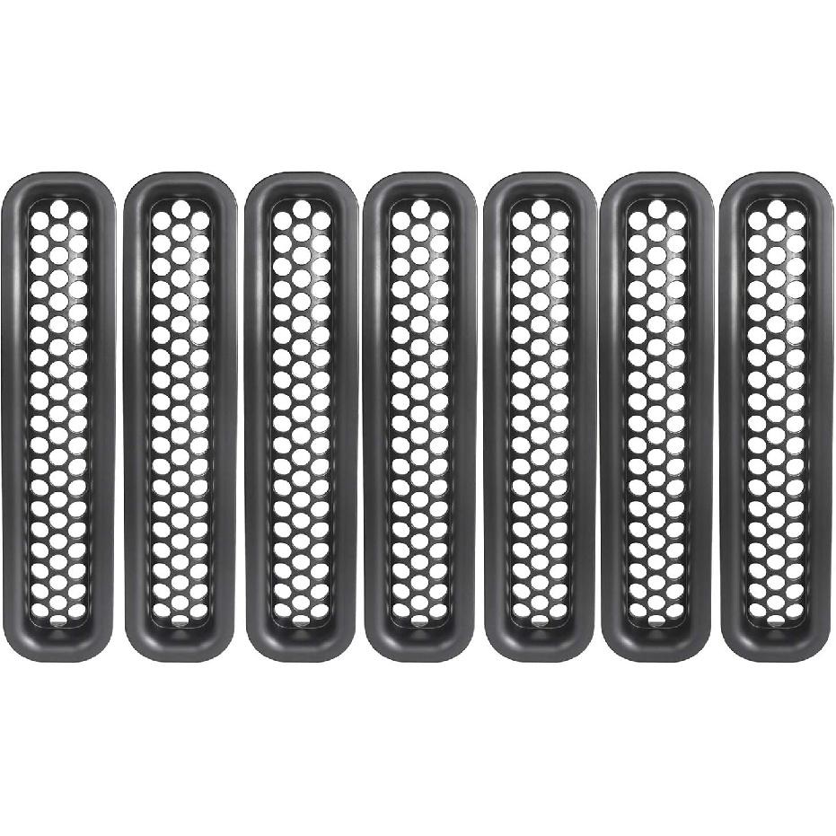 Hooke Road Wrangler Grill Mesh Erts Front Grille Guard Cover Clip-In Matte Black For 1997-2006 Jeep Wrangler TJ & Unlimited (Pack Of 7)