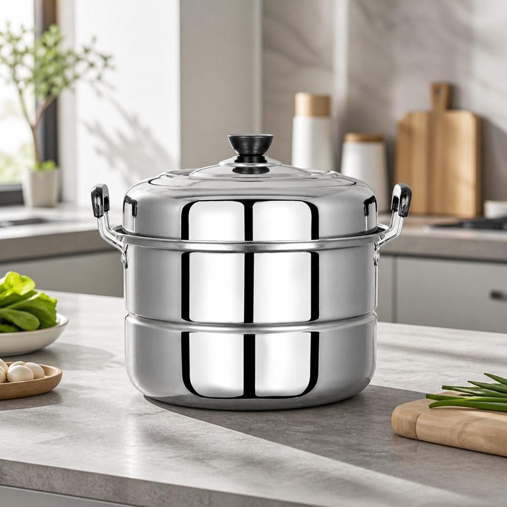 Thickened Two-Layer Stainless Steel Steamer Pot Sturdy with Lid and