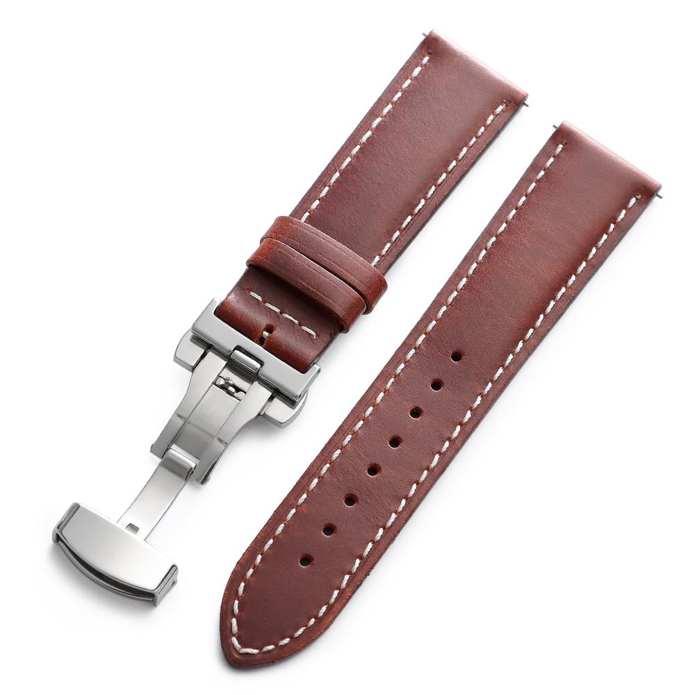 18mm 20mm 22mm Business Watch Band for Seiko Genuine Calfskin Leather Soft Watchband for Omega Butterfly Buckle Stitching Strap