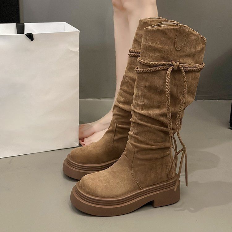 Fashion Versatile Comfortable Casual Boots Children 2025 New Spring and Autumn Thick-soled High Boots Stacked Boots Women