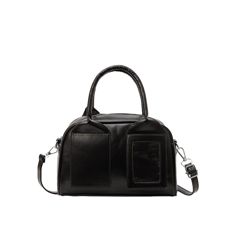 

Korean version of retro portable Boston bag women s 2025 spring new niche fashion foreign style splicing shoulder messenger bag чёрный