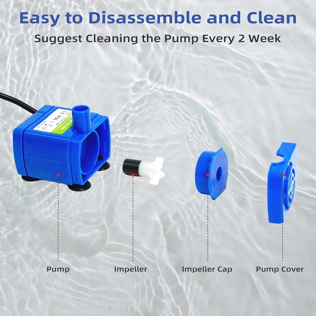 IP68 DR-DC160 submersible water pump Cat Water Fountain Pump for Tritone Ceramic, Stainless Steel, Round Flower Cap Cat Fountains, Automatic Pet