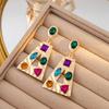 Inlaid Colored Rhinestone Earrings, Simple Niche Geometric Creative Design Sense High-End Earrings