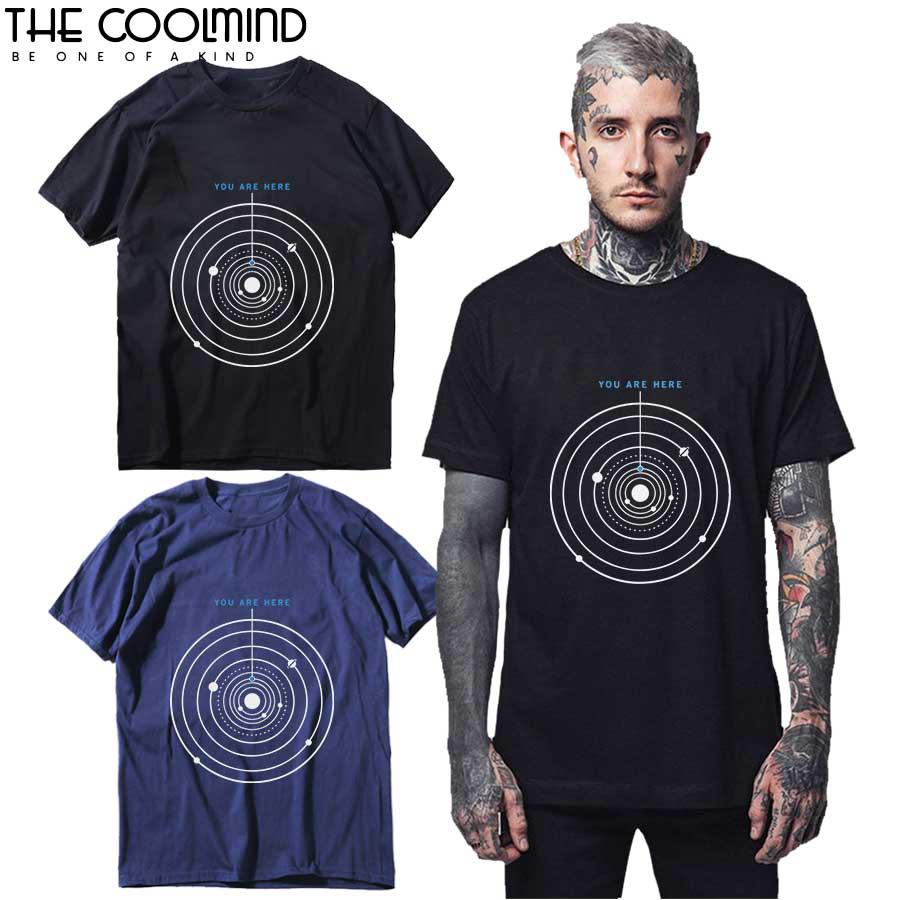 COOLMIND 100% Cotton Short Sleeve You Are Here Print Men T Shirt Casual Summer Loost Men Tshirt o-neck t-shirt Men Tee Shirts
