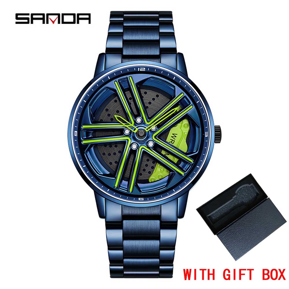 SANDA Happy People Fashion Men Watches Top Luxury Quartz Watch Waterproof 360 Rotating Car Wheel Dial Watch For Male Sport Clock