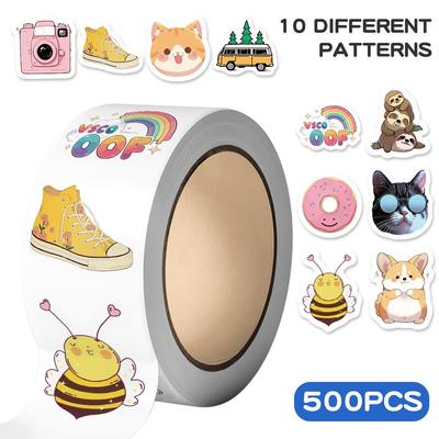 500 Sheets/Roll Cartoon Sticker for DIY: Fresh VSOC Water Cup Decoration, Envelope Sealing, Tape Roll