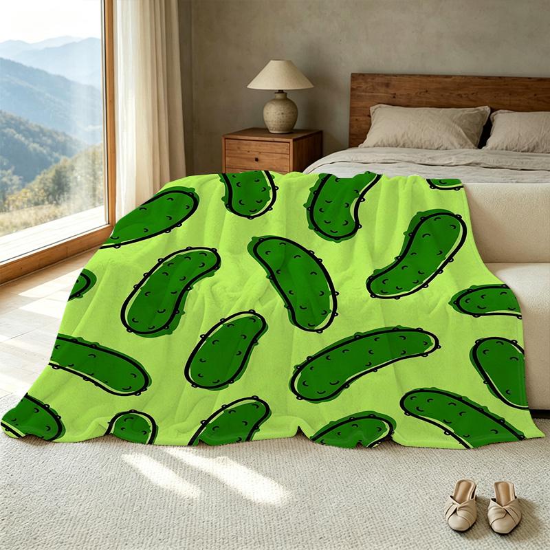 Cartoon Cucumber Fleece Blanket - High-Density Plush, Soft & Warm Cozy Throw for Home, Christmas & Halloween