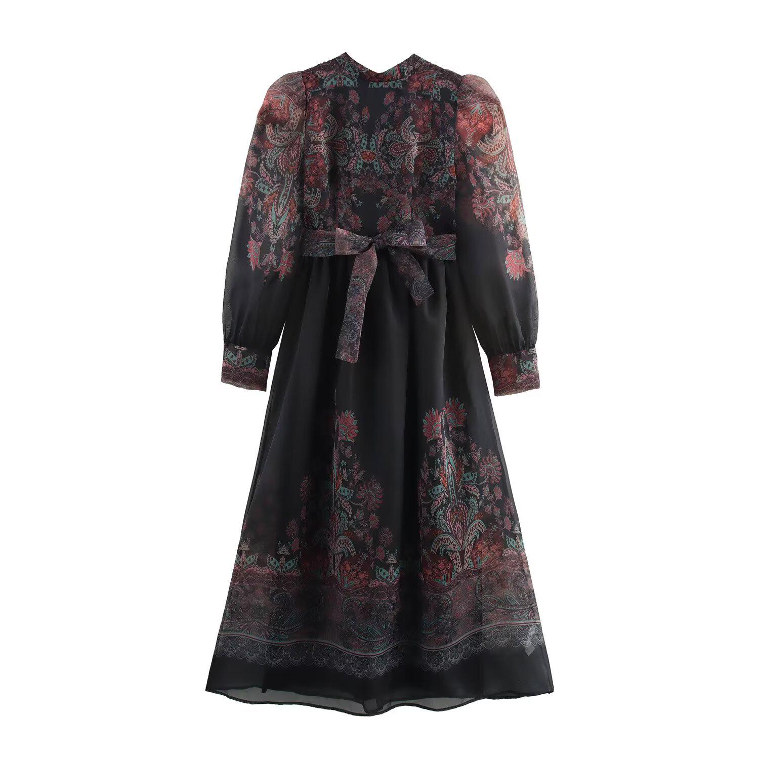 

Женская мода весна 2025: Платье А-силуэта из органзы в европейском и американском стиле со стойкой M цветочный