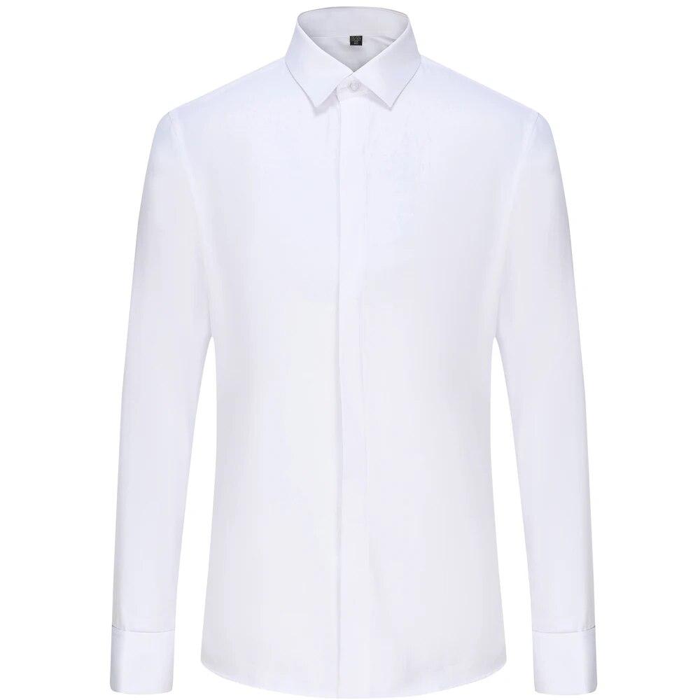 Camisa de vestir clásica con puños franceses para hombre, camisa de vestir lisa con tapeta frontal, camisas blancas formales de negocios de manga larga para trabajo de oficina