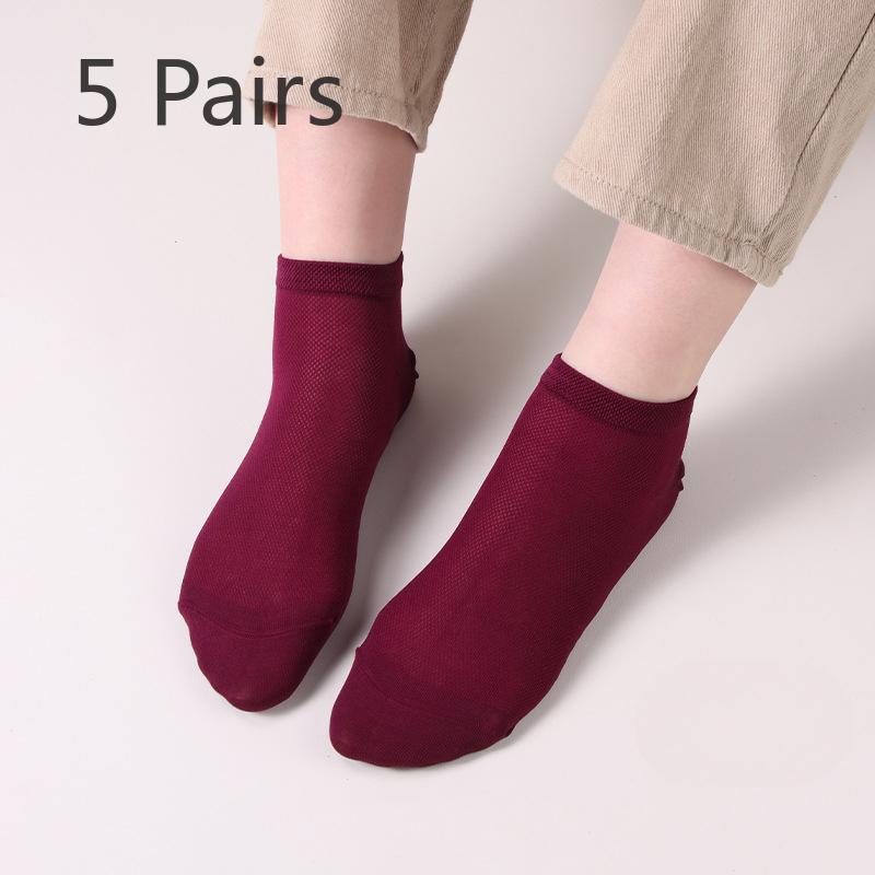 5 Pairs of Four Seasons Men's Simple Mesh Breathable Mercerized Cotton Men's Boat Socks and Business Men's Socks Socks