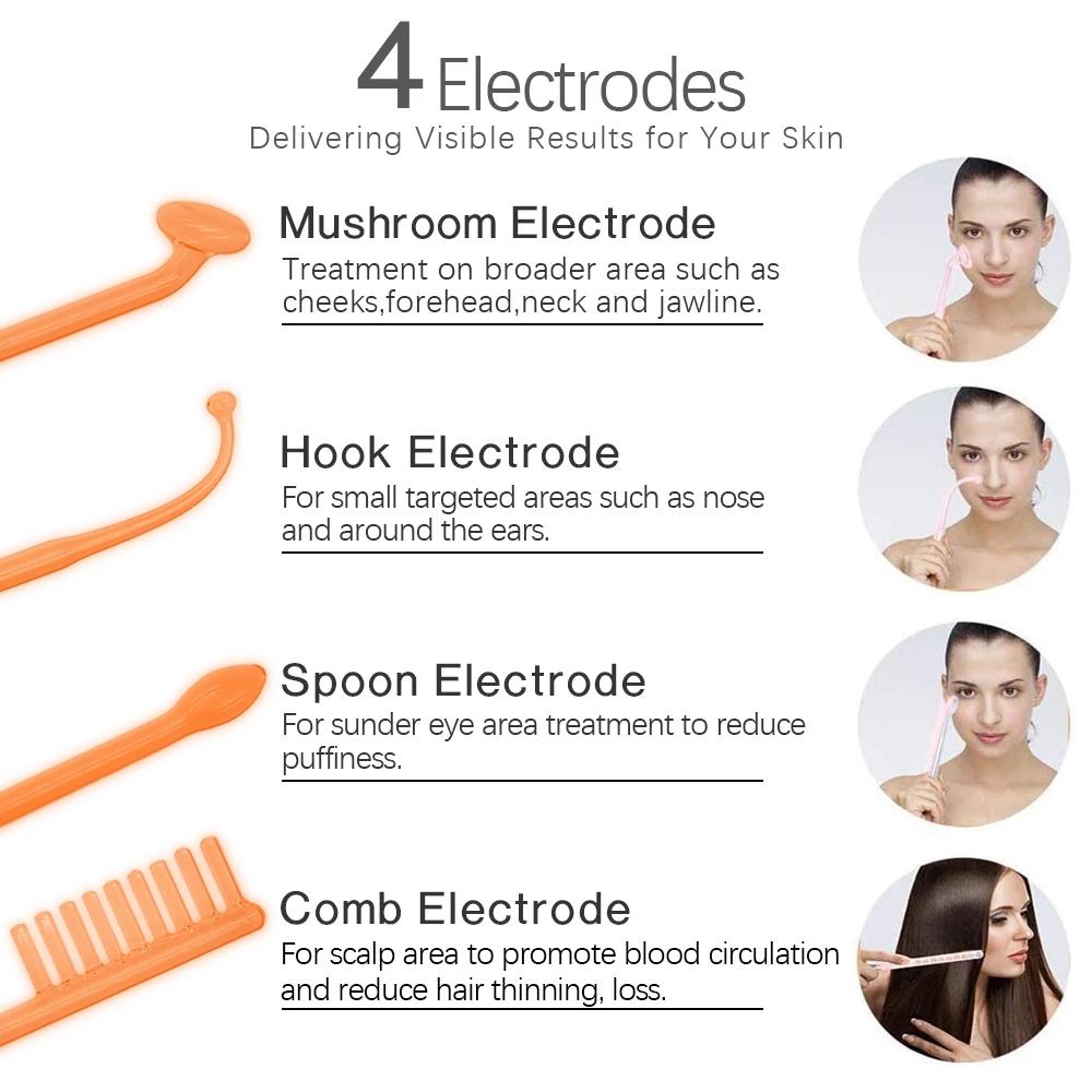 4pcs High Frequency Facial skin care wand device Acne Treatment Tool HF Hair Care Device Professional Kit with gift Box
