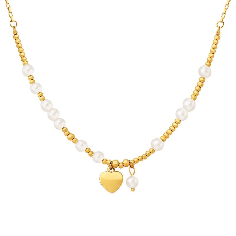 Handmade Heart Pendant Necklace with Faux Pearl & Gold-Plated Titanium Steel for Women's Fashion