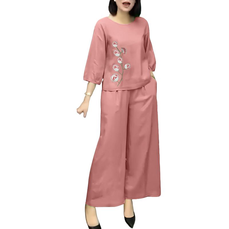 

ZANZEA Женская блузка с рукавом 3/4 с принтом и брюки Повседневные костюмы-двойки 5XL розовый