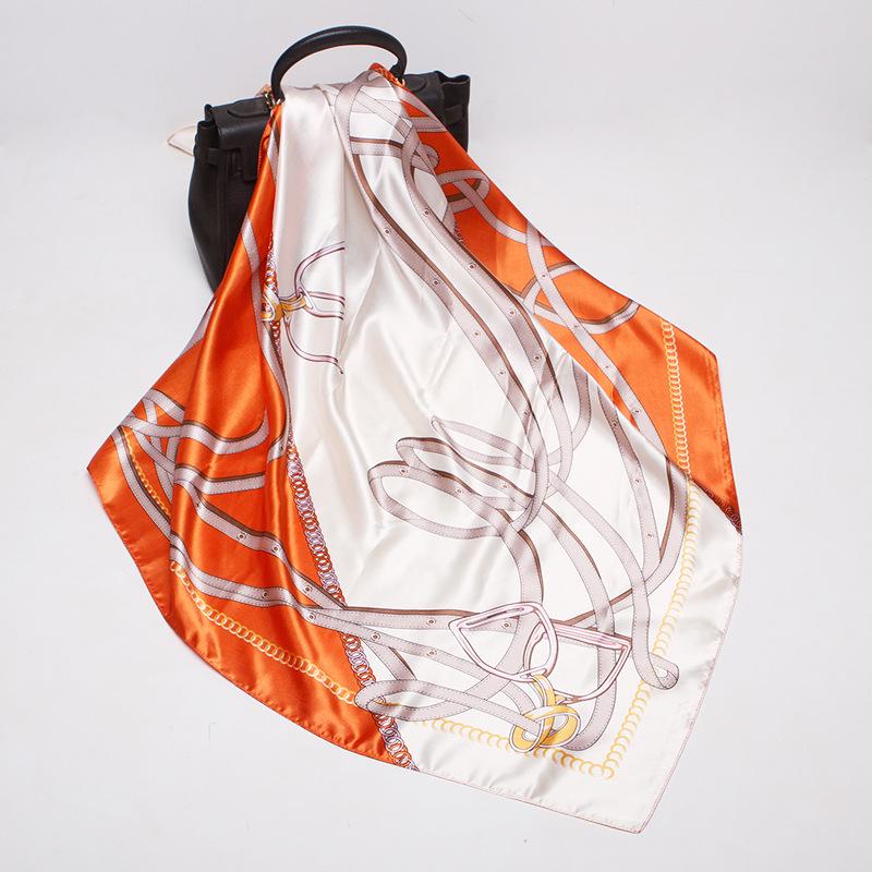 

2024 шелковые шарфы повязка на голову шарфы шейный шарф для женщин шелковый шарф с цепочкой женская декоративная шаль 90cm