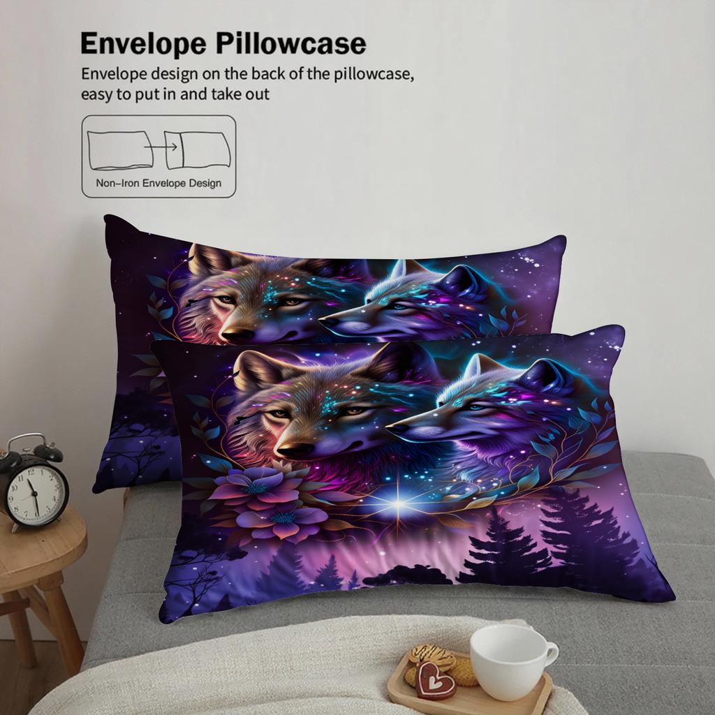 3pcs Purple Bedding Sets Comforter Not Included 3D Printed Valley Flowers Wolve Fox  Bedroom Soft Queen King Size Duvet Cover
