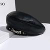 Cappello Berretto in Pelle a Catena Donna Autunno Inverno Vintage Ottagonale Casual Elegante Cappello da Pittore per Esterno per Donna