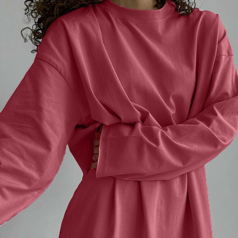 2025 spring and autumn new European and American style pure cotton long-sleeved T-shirt women's comfortable casual all-match loose top kj3316