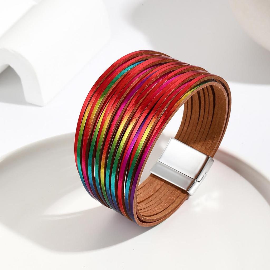 Gradient Multi-Strand Men's and Women's Bracelet with PU Leather Cord and Magnetic Clasp.