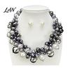 Faux Pearl Choker Necklace 1 Set Chunky Jewelry, Beaded And V-neck Accessory Earrings, Metallic for Women Dinner Parties Wedding Collarbone Enhancing