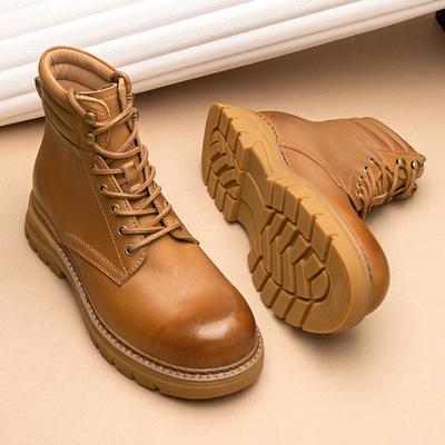 Martin Boots Men'S Heightened Leather Cowhide Short Boots High-Top Rhubarb Boots Men'S British Breathable Tooling Boots