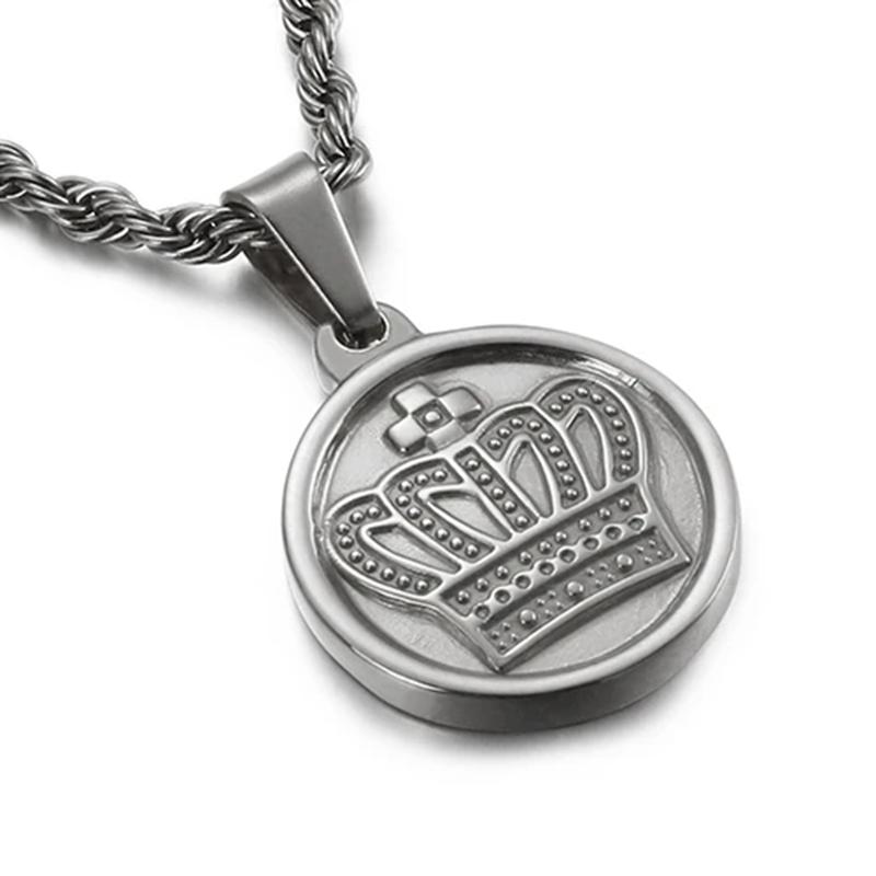 

Kalen Stainless Steel Round Pendant Necklaces For Men Punk Religious Vintage Choker Angel Madonna Crown Charms Trend Jewelry 45cm
