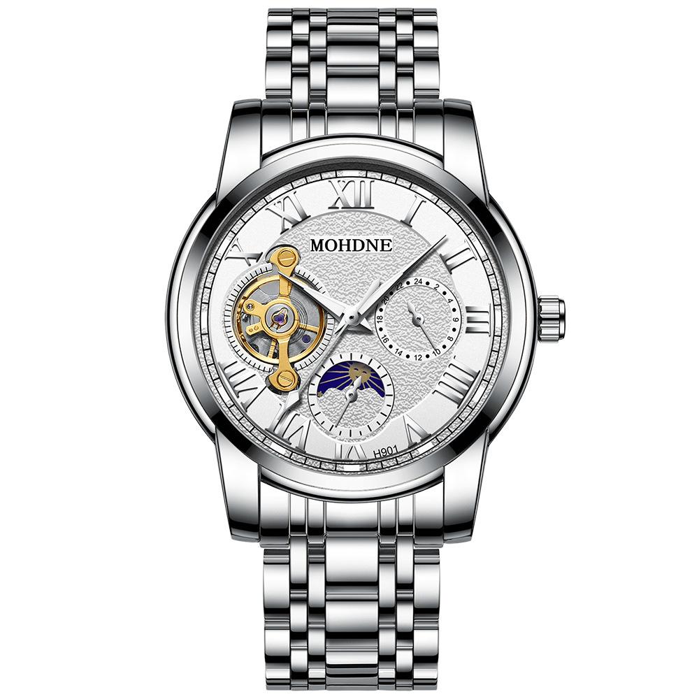 Modun Mechanical Watch Men's Leisure Business Tourbillon Hollow Fully Automatic Waterproof Multifunctional Fashion Blu-ray Screen