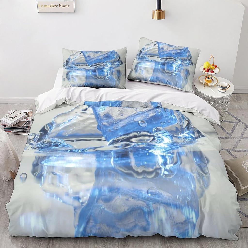 Ice Cube Duvet Cover Set 3D Ice Pattern Twin Queen Bedding Set Microfiber Summer-Cool Comforter Cover for All People 2/3 Pieces