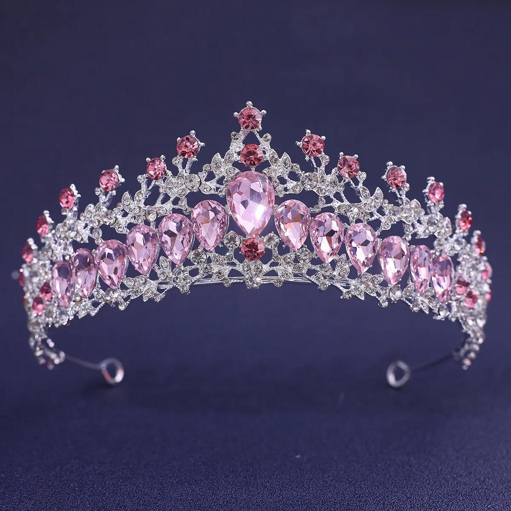 Baroque Red Green Blue Crystal Water Drop Tiara Crown Rhinestone Pageant Diadem Headpiece Bride Wedding & Prom Queen Crown