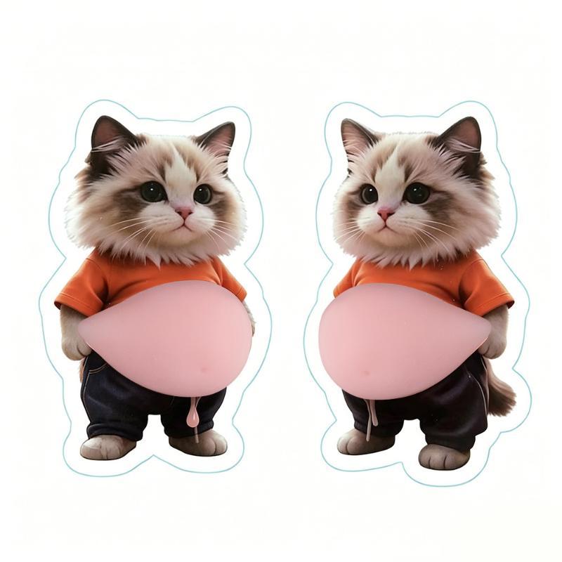 1Pair Cute 3D Animal Butt Stickers Cartoon Cat Anti Collision Sticker Soft Silicone Decal For Car Door Fridge Home Decoration