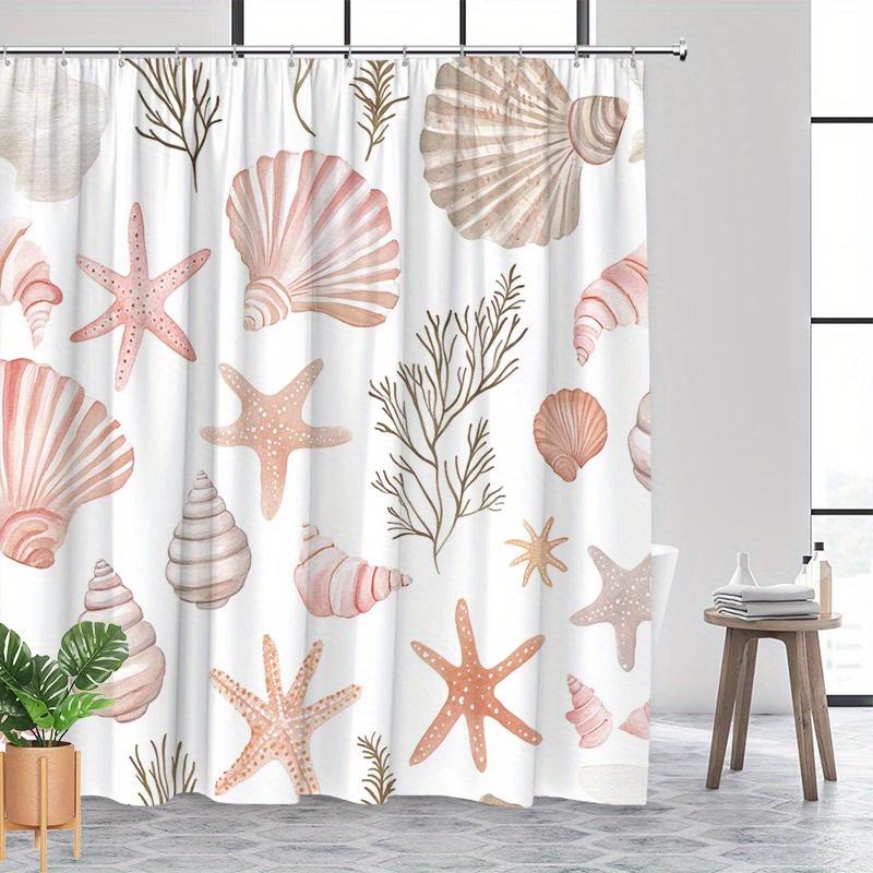 1pc Seashell & Sea Creatures Shower Curtain - Soft Watercolor Marine Life Design with Starfish, Scallops, Conchs & Seahorses
