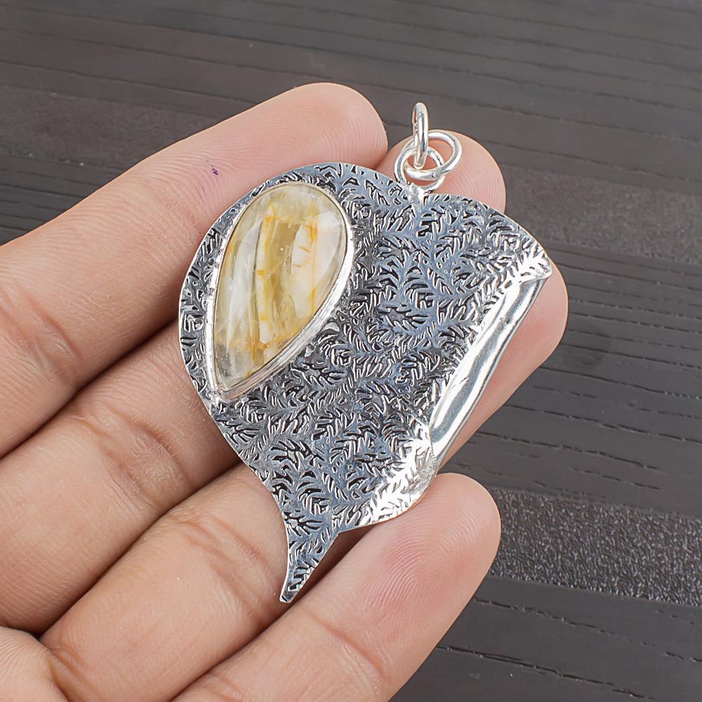 Natural Yellow Aquamarine Gemstone 925 Sterling Silver Jewelry Pendant 2.09" AJP-2371