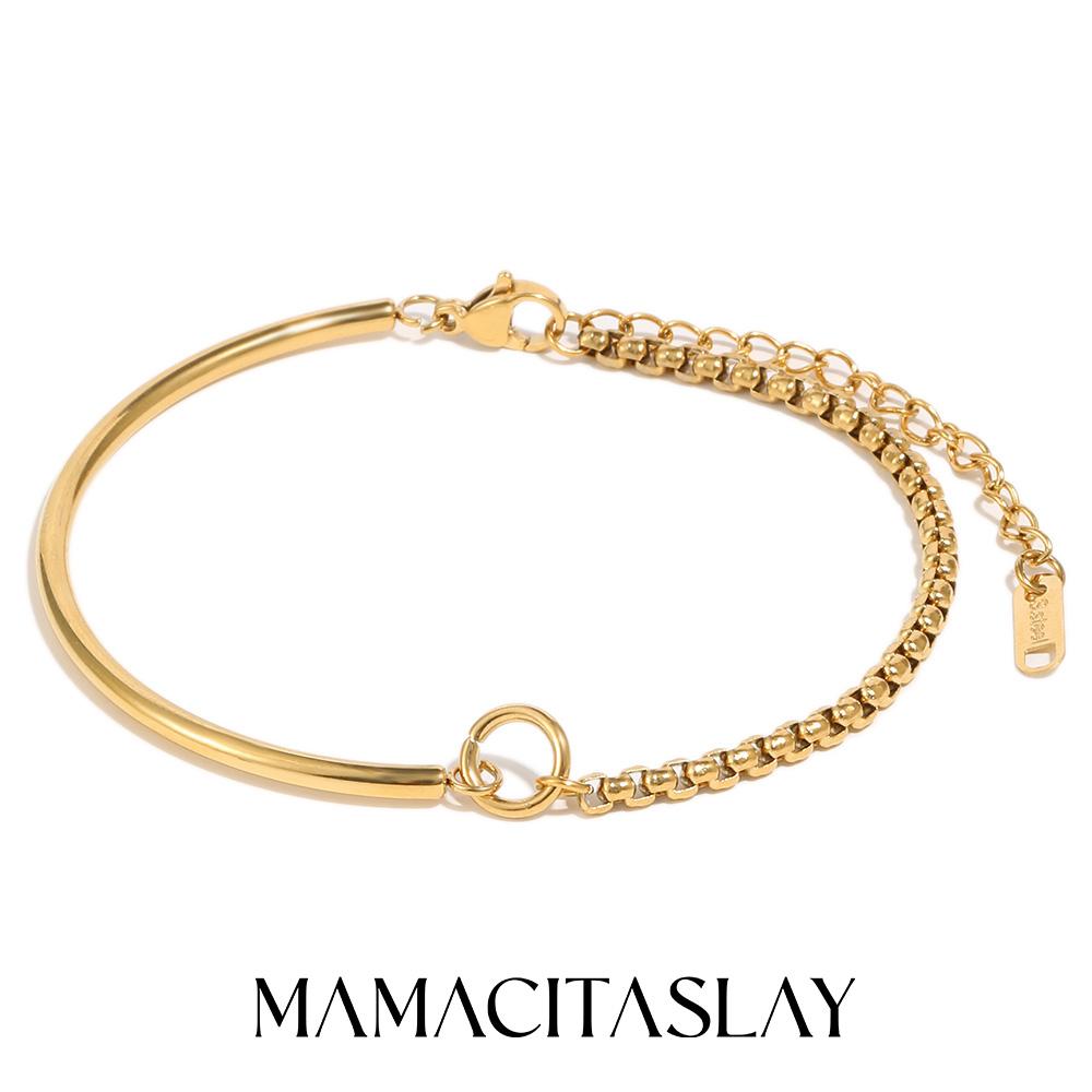 

MamacitaSlay 316L Stainless Steel Mixed Color Asymmetric Bracelet 18K Gold Plated Waterproof Wrist Jewelry Women s Bracelet Gift