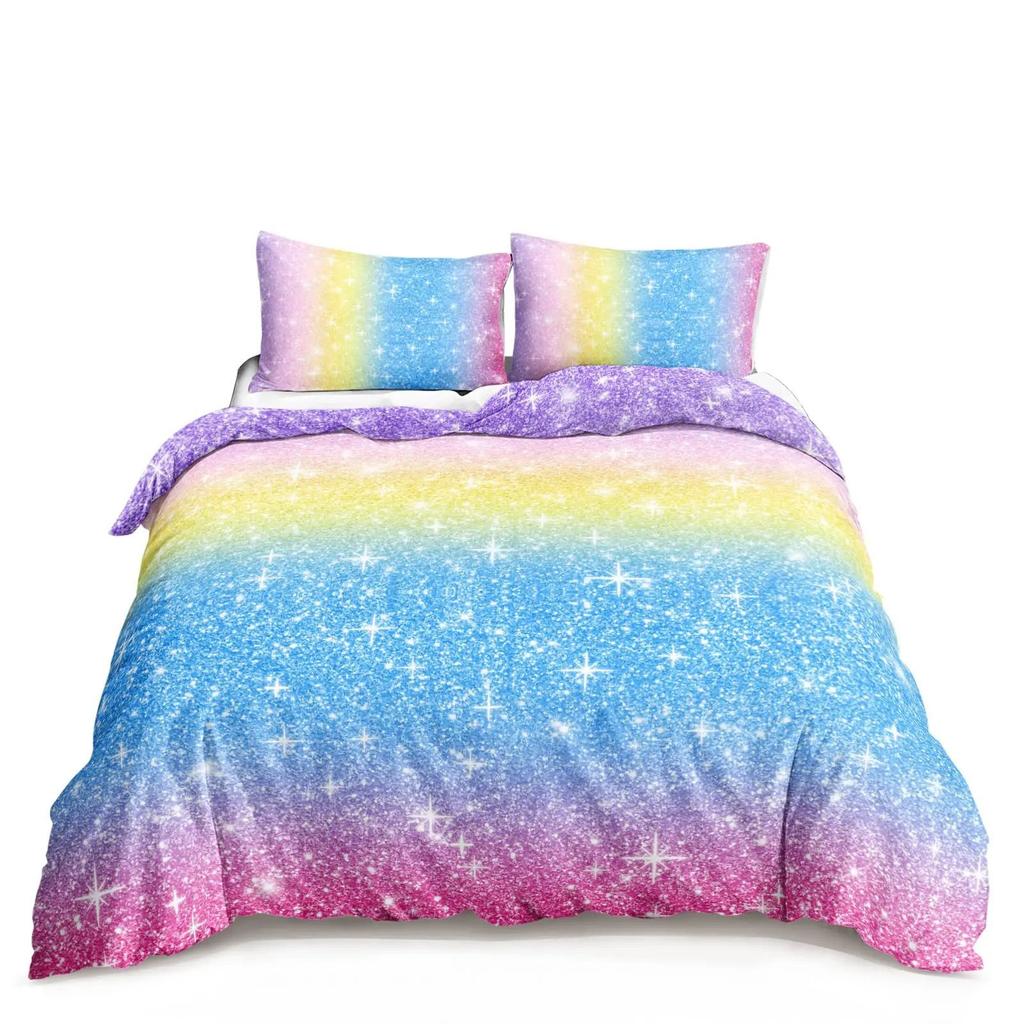 Cute Moon Starry Sky Duvet Set Star Galaxy Girls Bedroom Quilt Cover Pillowcase Three-Piece Set