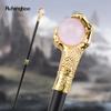 Dragon Claw Grasp Light Pink Glass Ball Golden Walking Cane Fashion Decorative Walking Stick Cosplay Cane Knob Crosier 93cm