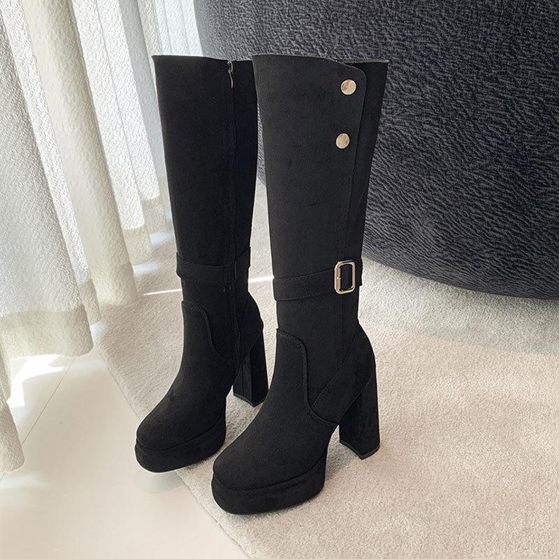 Small Super High Heel Long Boots Women's 2025 New Autumn and Winter Retro Suede High Tube Thick Bottom Elastic Thin Boots