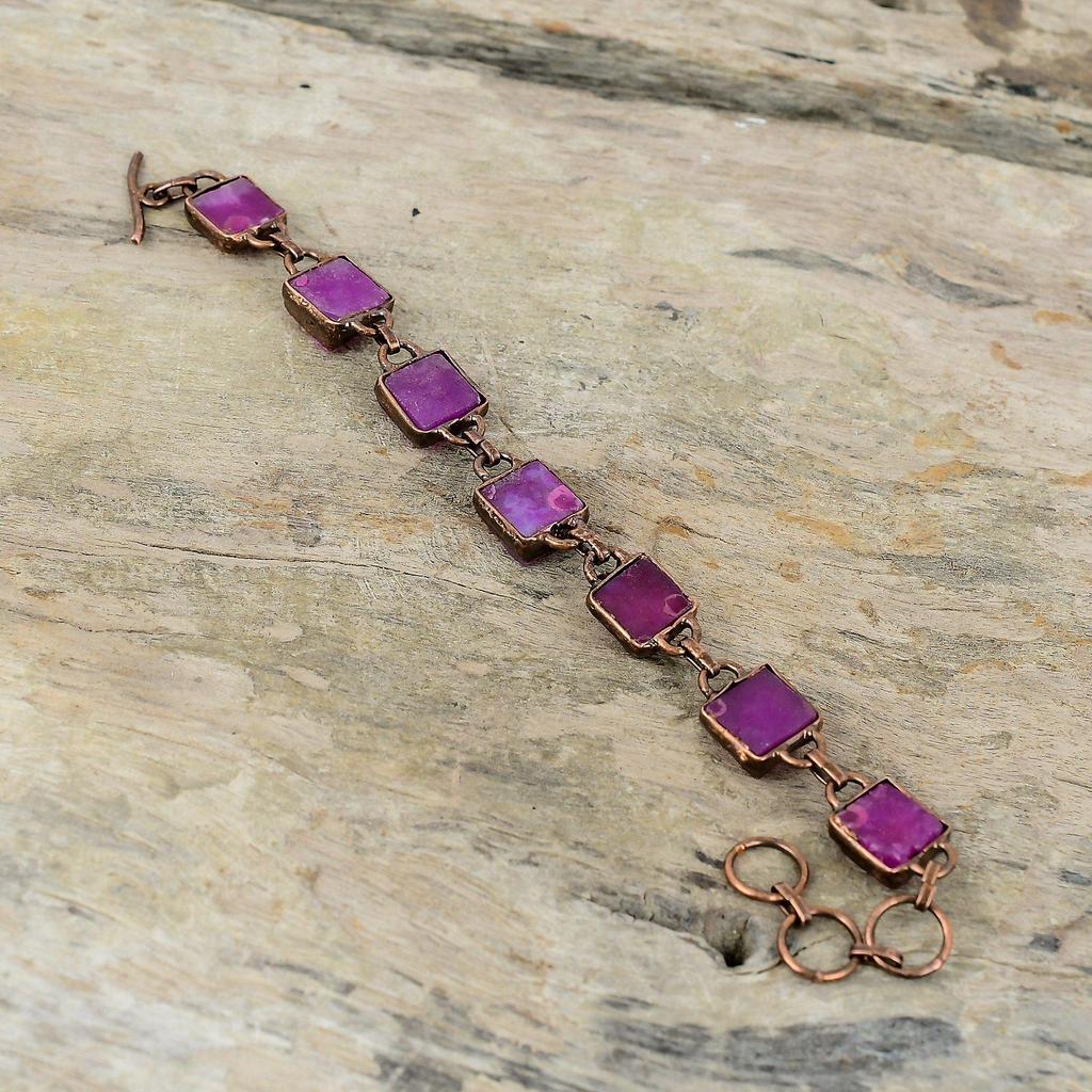 Pink Druzy Bracelet Electroformed Copper Bracelet Adjustable Chain Bracelet Electroformed Handmade Jewelry Gemstone Bracelet Gift For Mother