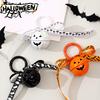 Hanging Pumpkin Bell Keychain Halloween Keychain, Hollow Head Key Ring Decorative with Ribbon Bow, Backpacks Charm for Holiday Party Decoration