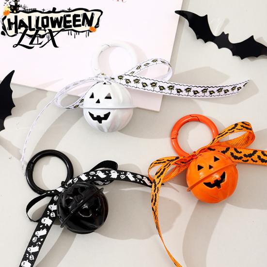 Hanging Pumpkin Bell Keychain Halloween Keychain, Hollow Head Key Ring Decorative with Ribbon Bow, Backpacks Charm for Holiday Party Decoration