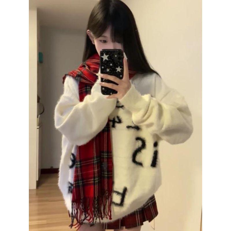 

Ленивый свитер оверсайз в японском стиле из искусственного норкового велюра White S