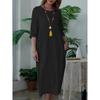 Elegant Women's Mid-Length Solid Color Dress with 3/4 Sleeves and Round Neck