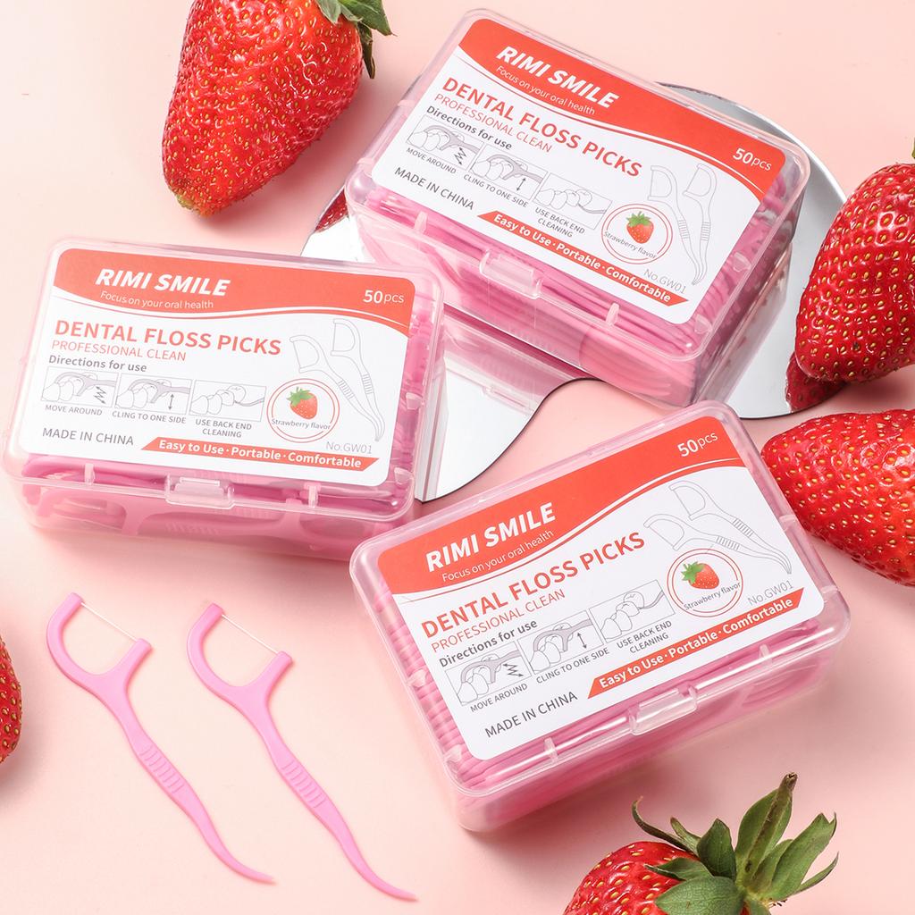 50/150/300/600/1000PCS - Dental Floss Stick, Strawberry Flavor, Convenient To Pack, Available In Measured Sizes, Suitable for Cl