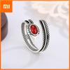 BF CLUB 925 Sterling Silver Ring For Women Jewelry Red Vintage Feathe Open Vintage Handmade Ring Allergy For Party Birthday Gift