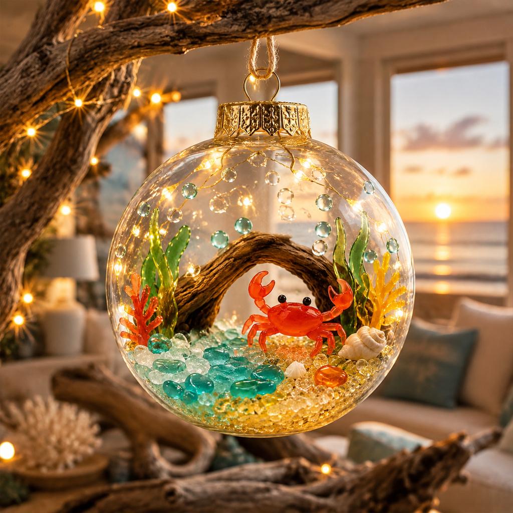 Theme Christmas Tree Ornament with Lights, Hanging Sea Decor for Holiday Xmas Tree Party