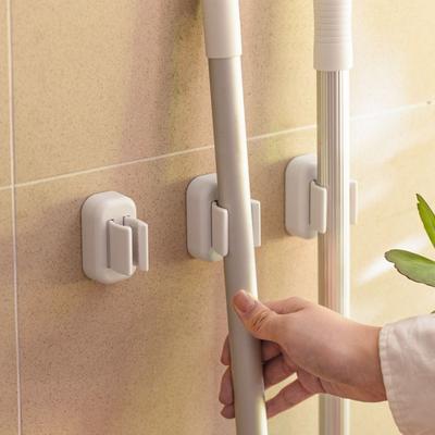Plastic Mop Broom Holder Self Adhesive White Electric Toothbrush Holder Wall Mounted Waterproof Broom Mop Clip Bathroom