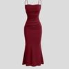 Women's Ruched Solid Spaghetti Strap High Waist Bodycon Mermaid Dress Slim Long Dress
