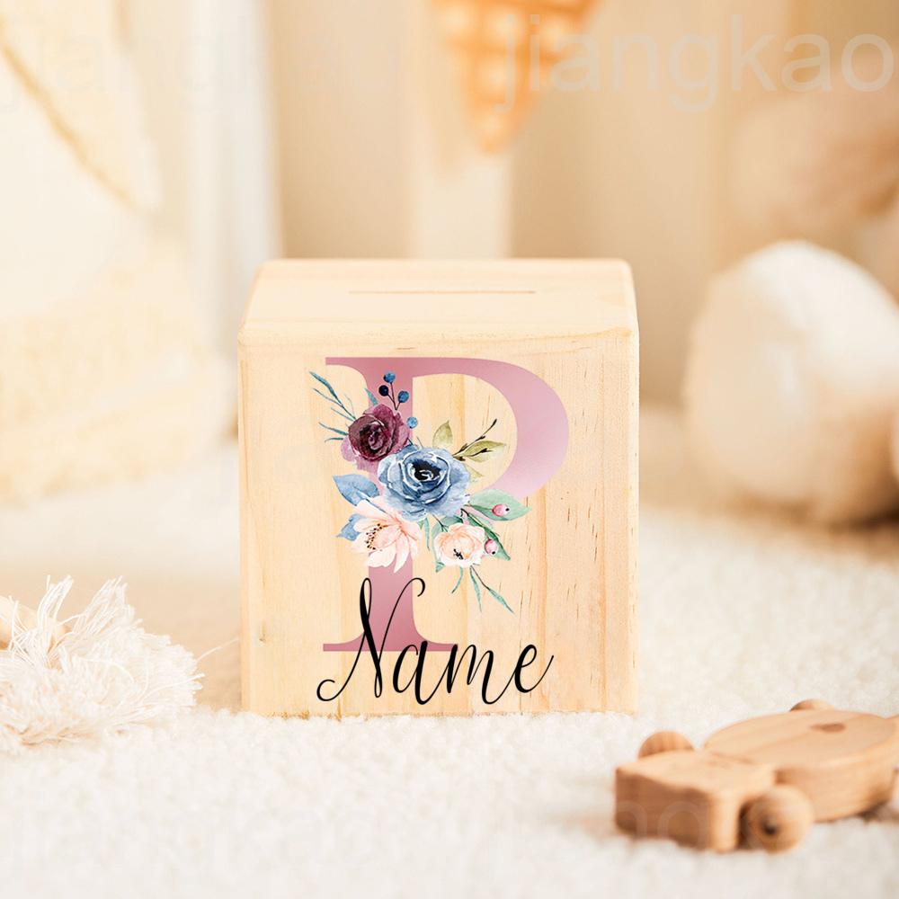 Personalizowana Skarbonka Inicjał z Imieniem Skarbonki dla Dzieci Etui na Kolekcję Monet Drewniany Banknotnik Prezent Urodzinowy na Baby Shower dla Dziewczynek
