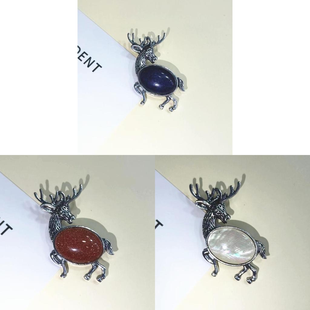 Animal Deer Embellished Metal Brooch Pin With Semi Precious Shell Inlay For Romantic Gift