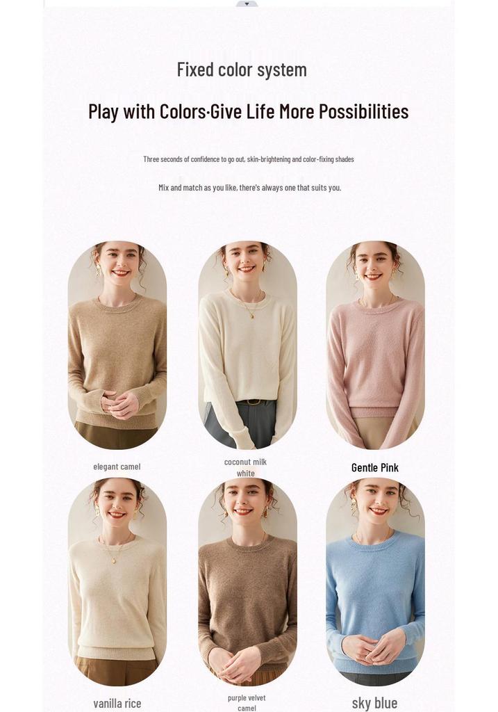Women's Soft Cashmere Sweater - Warm, Casual Knit, Long Sleeve, Round Neck, Perfect for Autumn/Winter