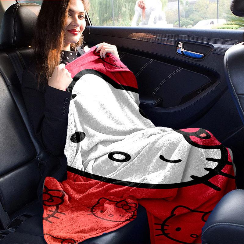 1pc. Hello Kitty Red Background Cute Cartoon Print Blanket - Home Office Outdoor Gift Suitable for All Seasonsz041747
