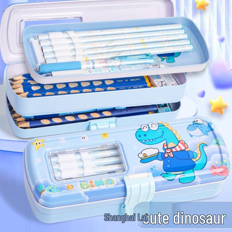 Three-Layer Multiplication Table Tin Pencil Box for Kids - Large Capacity for Elementary Students